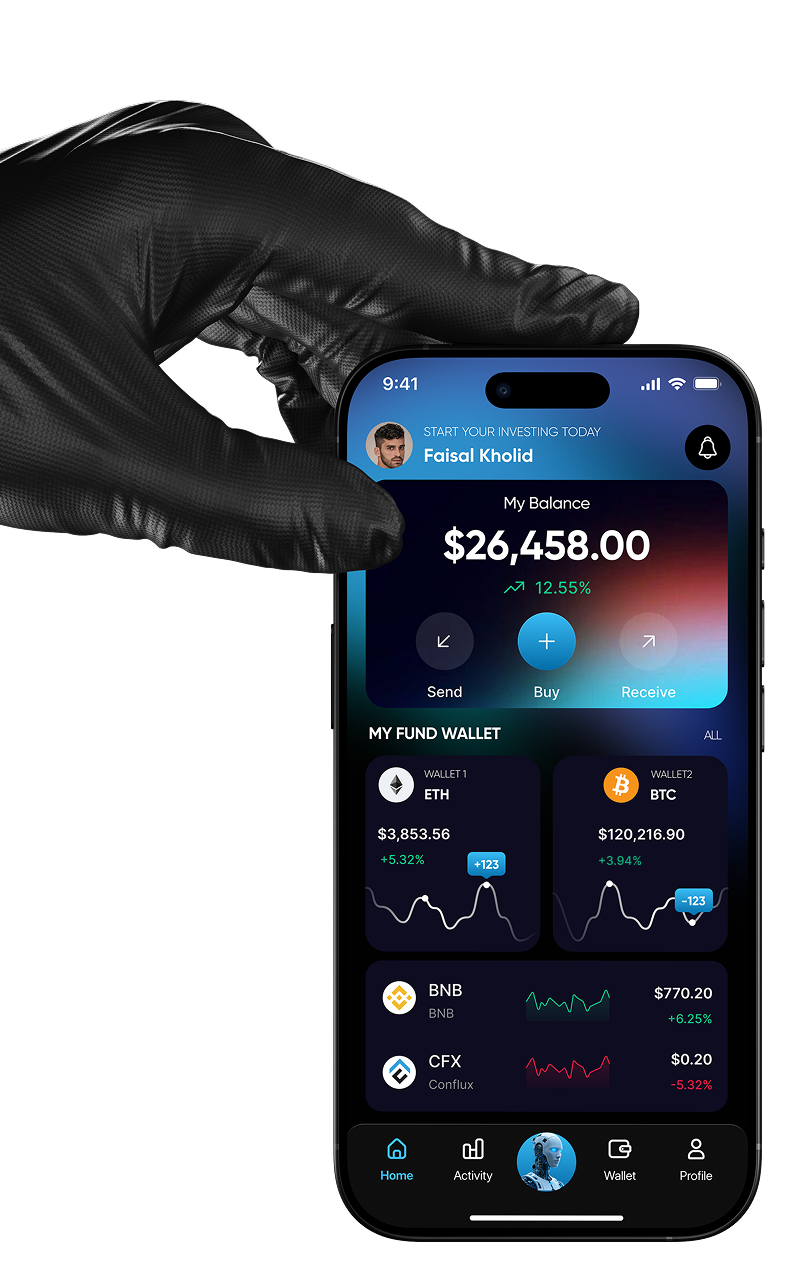 Hand holding phone showing app